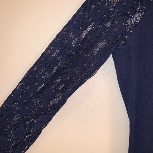 EXPRESS Navy Blue Lace Sleeve T-Shirt Dress - Picture 9 of 12
